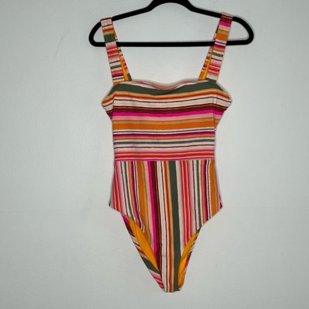 Aerie Striped Colorful Back Tie One Piece Swimsuit